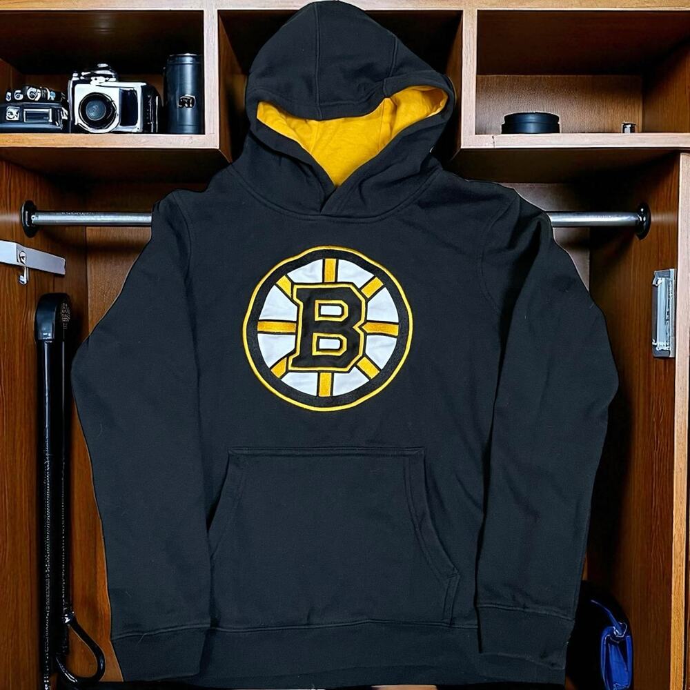 Boston Bruins Hoodie Kids Sz Large 14/16 Black Gold Hockey Game Day Sweatshirt